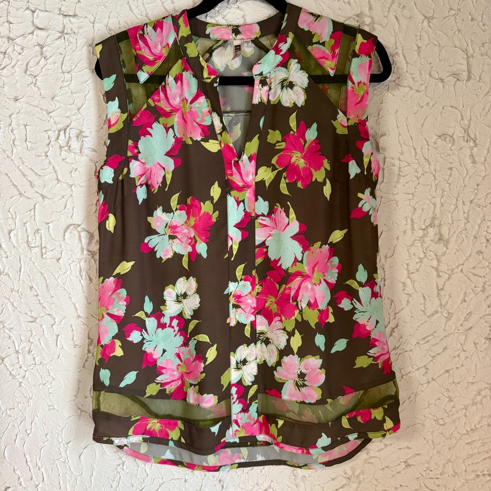Kut from the Kloth Floral Sleeveless Blouse - Pink and Green